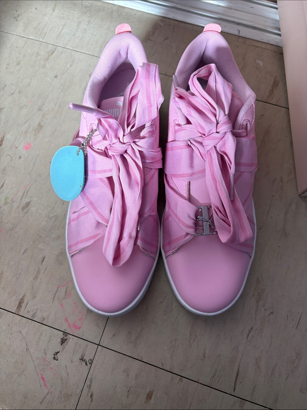 Puma Women Pink Ribbon Lace Low-Top Sneakers